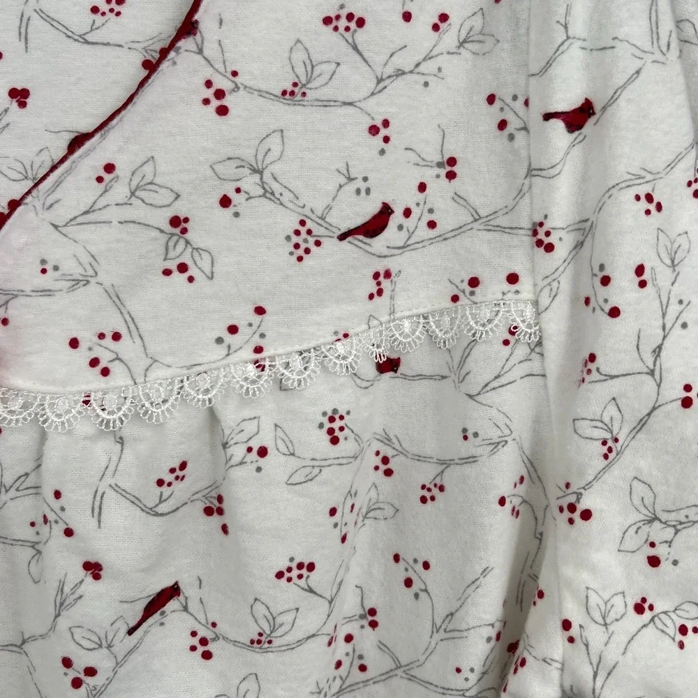 Charter Club 100% cotton flannel nightgown cardinal birds white cozy grandmacore